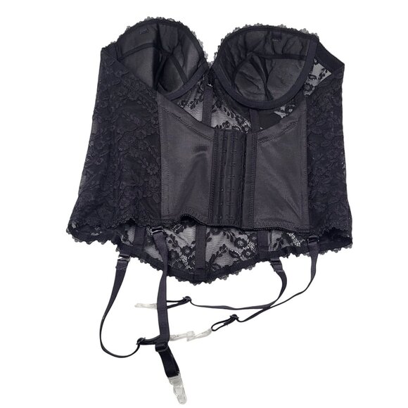 VA BIEN Womens 38B Black Lace Bustier with garters Low Back Sexy Boudoir Goth - Picture 2 of 8